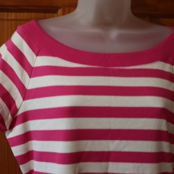 Dress Barn Pink & White Striped Boat Neck Shirt Top Blouse LG - Picture 3 of 8